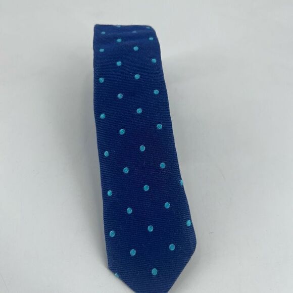 Co-op Mens Navy Blue with Mint Polka Dots Patterned Silk Skinny Necktie One Size - Picture 9 of 10